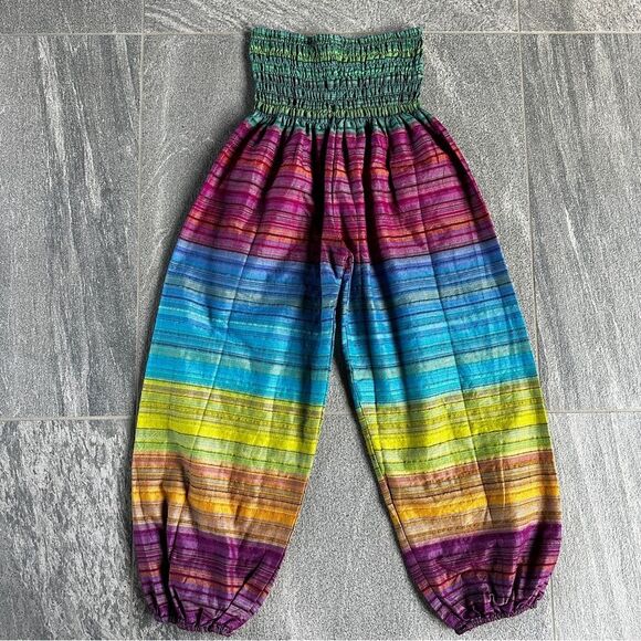 EUC High Waisted Colorful Cotton Ombre Stripe Boho Hippie Granola Girl Pants XS - Picture 5 of 12
